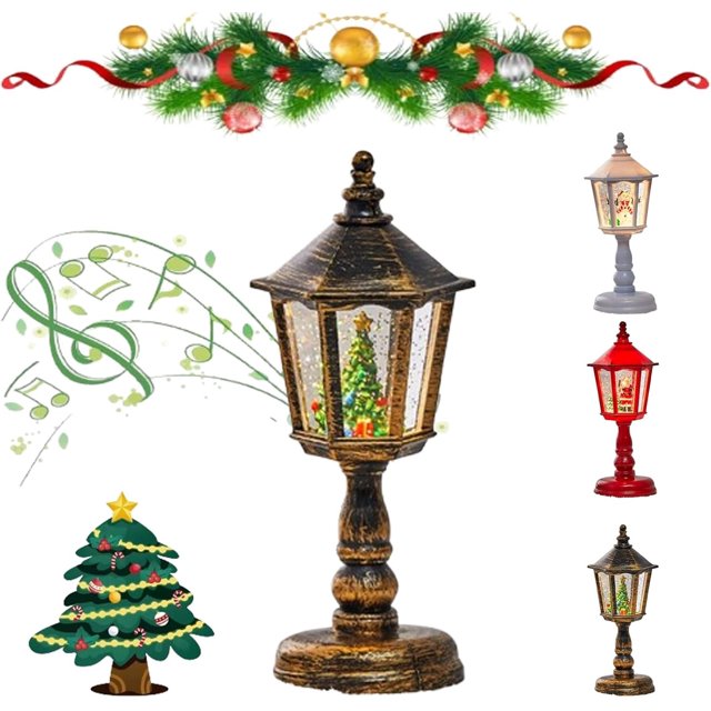 Lámpara con temática navideña, poste de luz con temática navideña, luz de noche navideña con música luminosa, linterna iluminada brillante, lámpara de mesa navideña, juego de decoraciones navideñas,