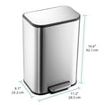 thumbnail image 2 of TROPOW Bathroom Trash Can, 3.2 Gallon / 12 Liter Stainless Steel Garbage Can, Small Rectangular Trash Can with Soft Close Lid Foot Pedal & Inner Bucket for Kitchen Home Office Bedroom Living Room, 2 of 11