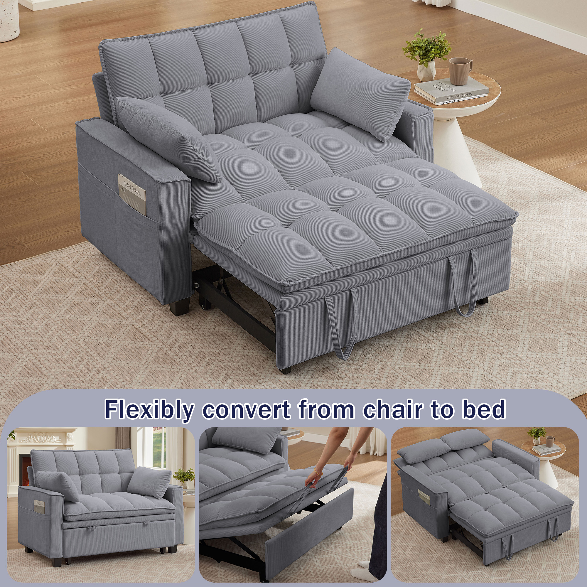 Pingliang Home Convertible Loveseat Reclining Sleeper Sofa Pull Out Bed,2 Seat Small Couch with Storage Side Pockets,for Living Room Apartment Office Studio