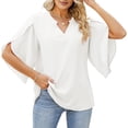 thumbnail image 2 of Women'S Casual Chiffon Blouse Tops 3/4 Ruffled Sleeve V Neck Loose Fit Blouses Shirts White L, 2 of 5