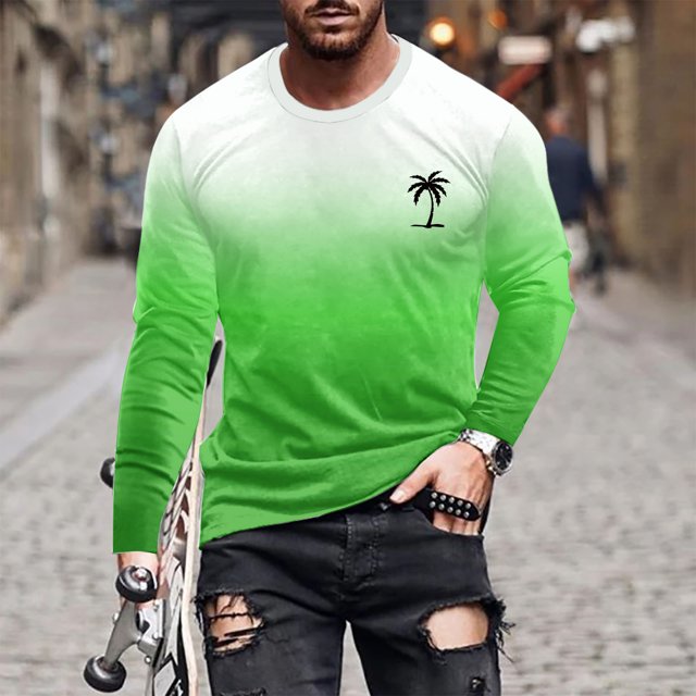 Pisexur Chandail à Manches Longues Homme Tissu de Haute Qualité T-Shirt à Manches Longues Homme, T-Shirt à Col Rond Imprimé Mode Décontractée pour Homme à Manches Courtes Vert, P