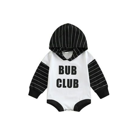 

ZIYIXIN Infant Baby Boy Romper Long Sleeve Letter Print Casual Striped Raglan Hooded Jumpsuit