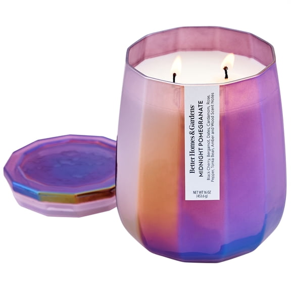 Better Homes & Gardens 2-Wick Glass Iridescent Jar Candle, Midnight Pomegranate, 16 oz