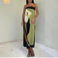 thumbnail image 2 of Dazajoo Women Strapless Maxi Dress Boho Floral Print Flowy Long Tube Dress Off Shoulder Loose Beach Long Dresses,Green,M, 2 of 7