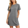 thumbnail image 7 of Puyaiuu Women Solid Crew Neck Short Sleeve T Shirt Mini Dress With Side Pockets Gray M Gift, 7 of 7