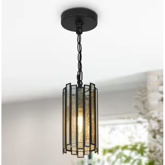Open Box LNC Hemera Modern Plated Mercury Glass Drum Pendant with Black Chain Luxury 1-Light Cylinder Decorative Hanging Lighting