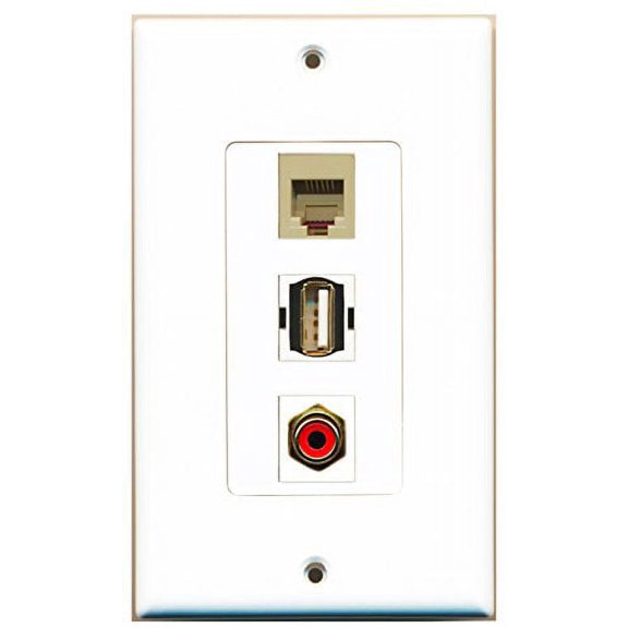 RiteAV - 1 Port RCA Red and 1 Port USB A-A and 1 Port Phone RJ11 RJ12 Beige Decorative Wall Plate Decorative