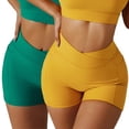 thumbnail image 1 of 2 pantalones cortos ajustados de cintura alta para mujer, pantalones cortos de yoga con cintura cruzada para levantar la cadera, pantalones de fitness para correr y andar en bicicleta con, 1 of 6