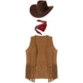 thumbnail image 3 of TiaoBug Men's 3Pcs Faux Suede Western Cowboy Vest Fringe Hippie Costume Waistcoat with Bandanna And Hat Brown XXL, 3 of 5