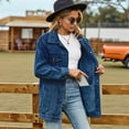 thumbnail image 5 of Jean Jackets for Women Trendy Button Down Denim Trucker Jackets Long Sleeves Frayed Hem Shacket Jacket XL, 5 of 9