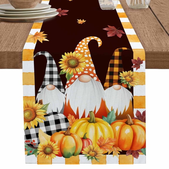 nqOlkjepod Orange Gnomes Pumpkin Table Runner 108 Inches Long Farmhouse Dress Scarves, Thanksgiving Sunflower Pastoral Dining Tablerunner for Coffee Table/Kitchen Island/Party Décor, 13" x 108"