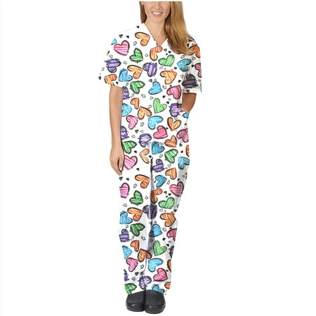 

Women Short Sleeve V-neck Tops+Full Pants Nursing Working Uniform Set Suit