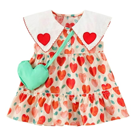 

Sngxgn Little Kid Girls Dress Strip Sleeveless Printed Beach Vest Dress Sundress Girl Dress Red Size 12