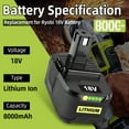 thumbnail image 5 of 1Pack 8.0Ah P108 Battery Compatible with Ryobi 18V Battery Lithium P109 P108 P107 P105 P104 P103 P102 Cordless Tool Battery, 5 of 7