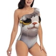 thumbnail image 3 of Sikiie Cute Cartoon Kitten Print Women One Piece Swimsuits Tummy Control One Shoulder Bathing Suits Ruffle Swimwear, From S to XXL-X-Large, 3 of 6