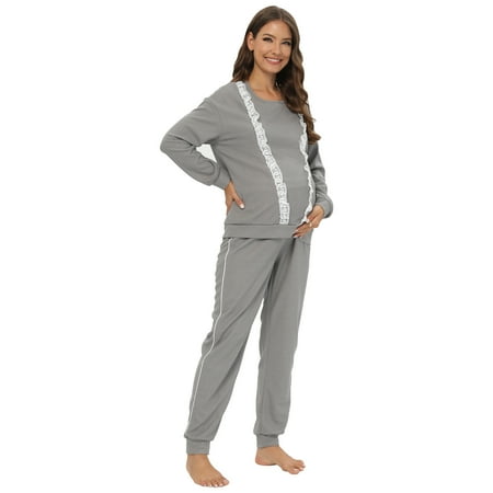 

Materntiy & Nursing Pajamas Set Long Sleeve Breastfeeding Pajamas with Jogger Pants Pregnancy PJ Set Sleepwear
