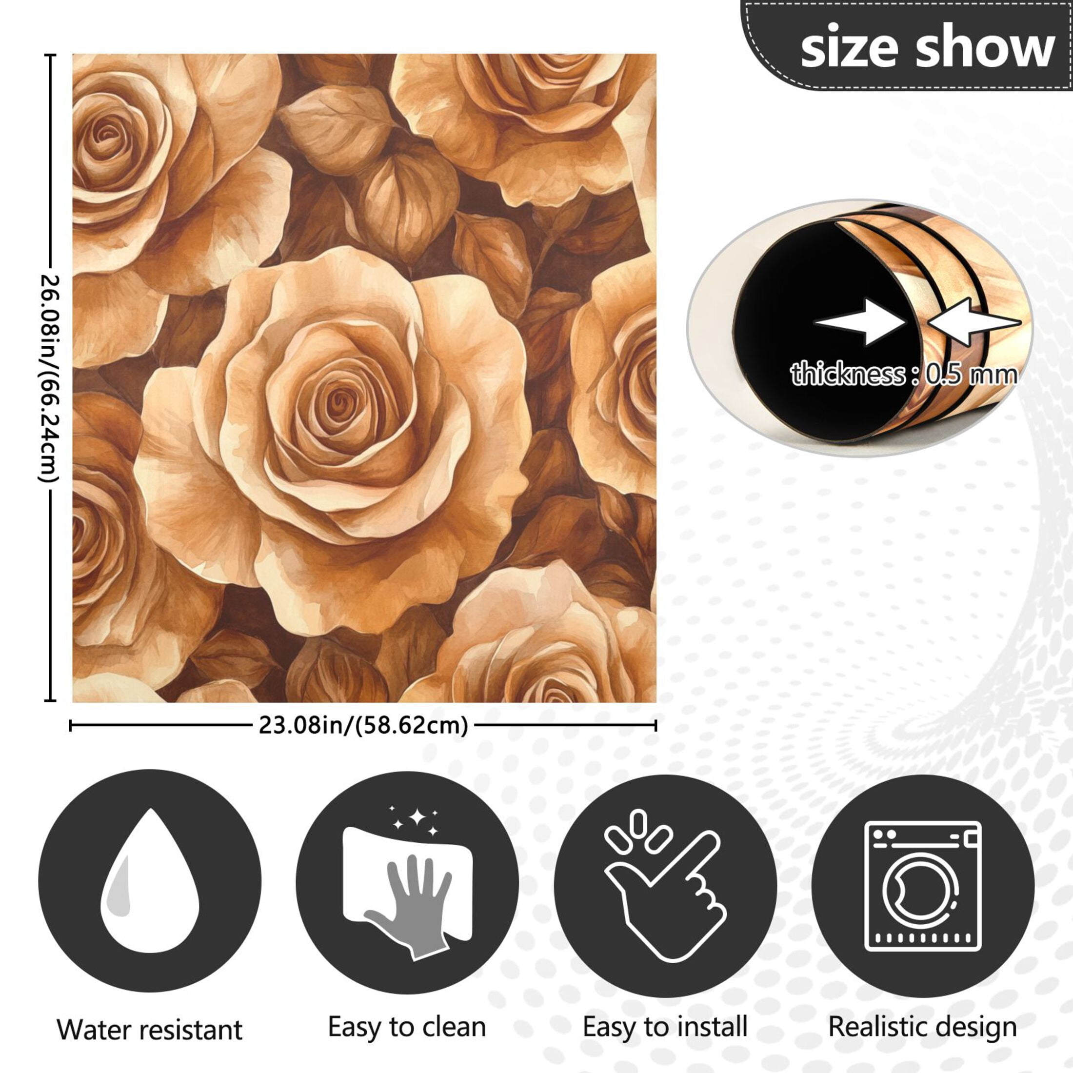 Dishwasher Magnetic Sticker 23x26 Inch Refrigerator Magnetic Sticker Washing Machine Magnetic Sticker Kitchen Panel Magnetic Sticker Home Decor Brown Roses Seamless