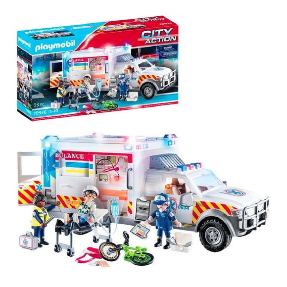 Set de Juego Playmobil Action Heroes Vehículo de rescate US Ambulance 93 Piezas