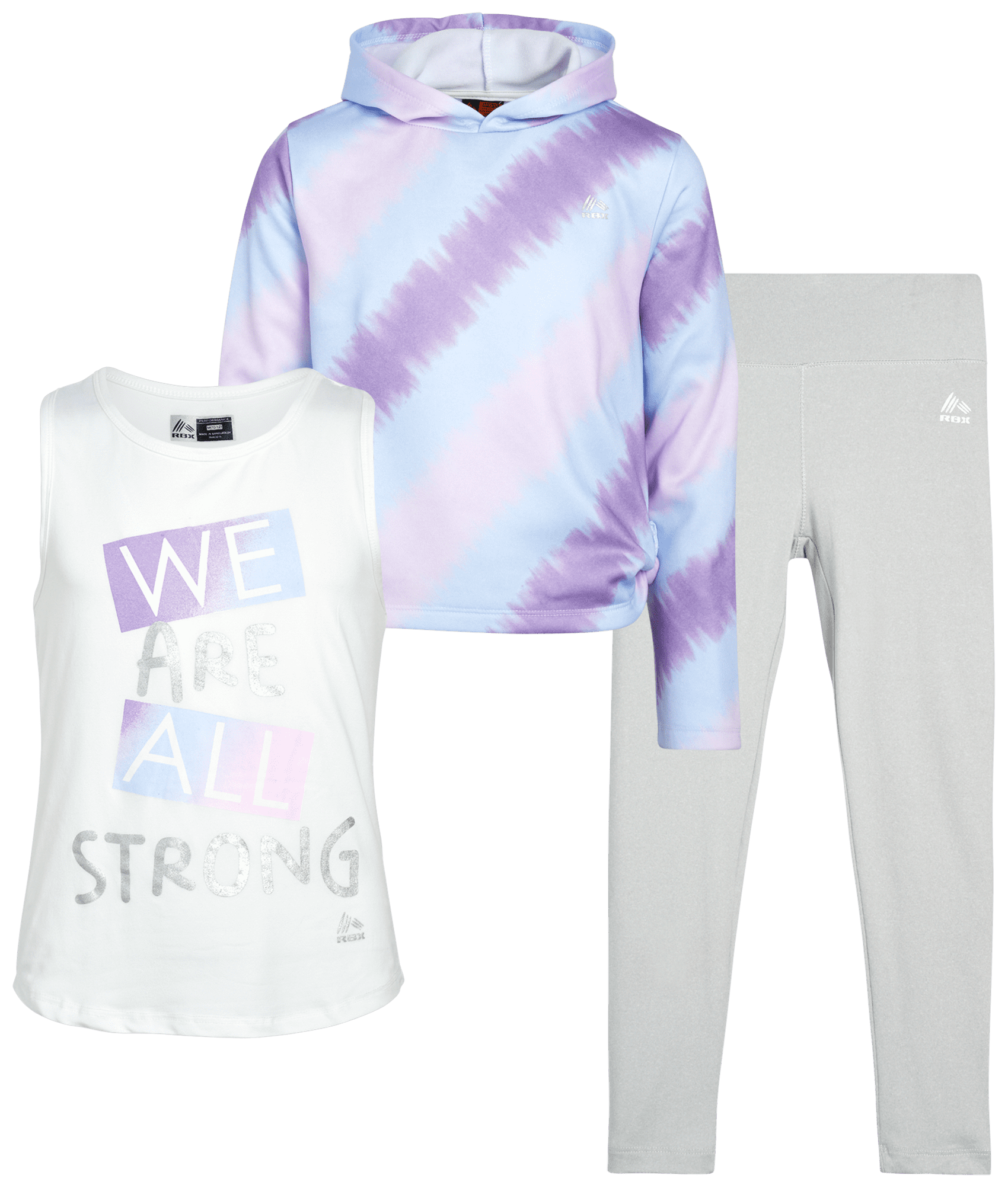 RBX Girls Active Pants Set 3 Piece Fleece Hoodie, Tank Top, and