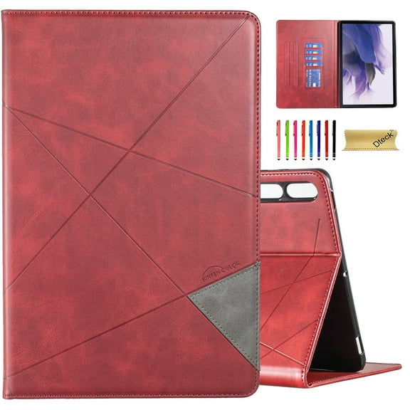 Dteck Case for Samsung Galaxy Tab S9 Plus 12.4 Inch 2023, Galaxy Tab S8 Plus / Tab S7 FE / Tab S7 Plus Case with Credit Card Slots, Multi-Angle Stand Folio Shockproof Cover,Red