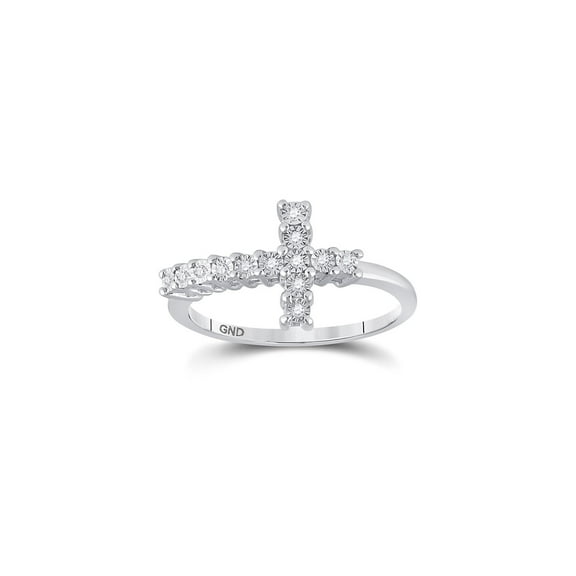 FB Jewels Sterling Silver Womens Round Diamond Cross Ring 1/20 Cttw Size 5