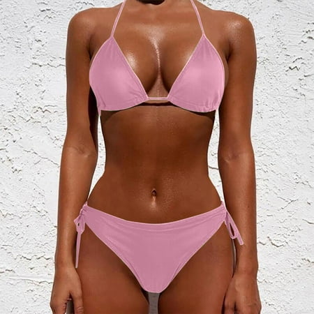 

ELFINDEA Lingerie Underwear Women Fashion Sexy Split Bikini Lace-Up Erotic Lingerie (No Padding) Bras for Women Pink S