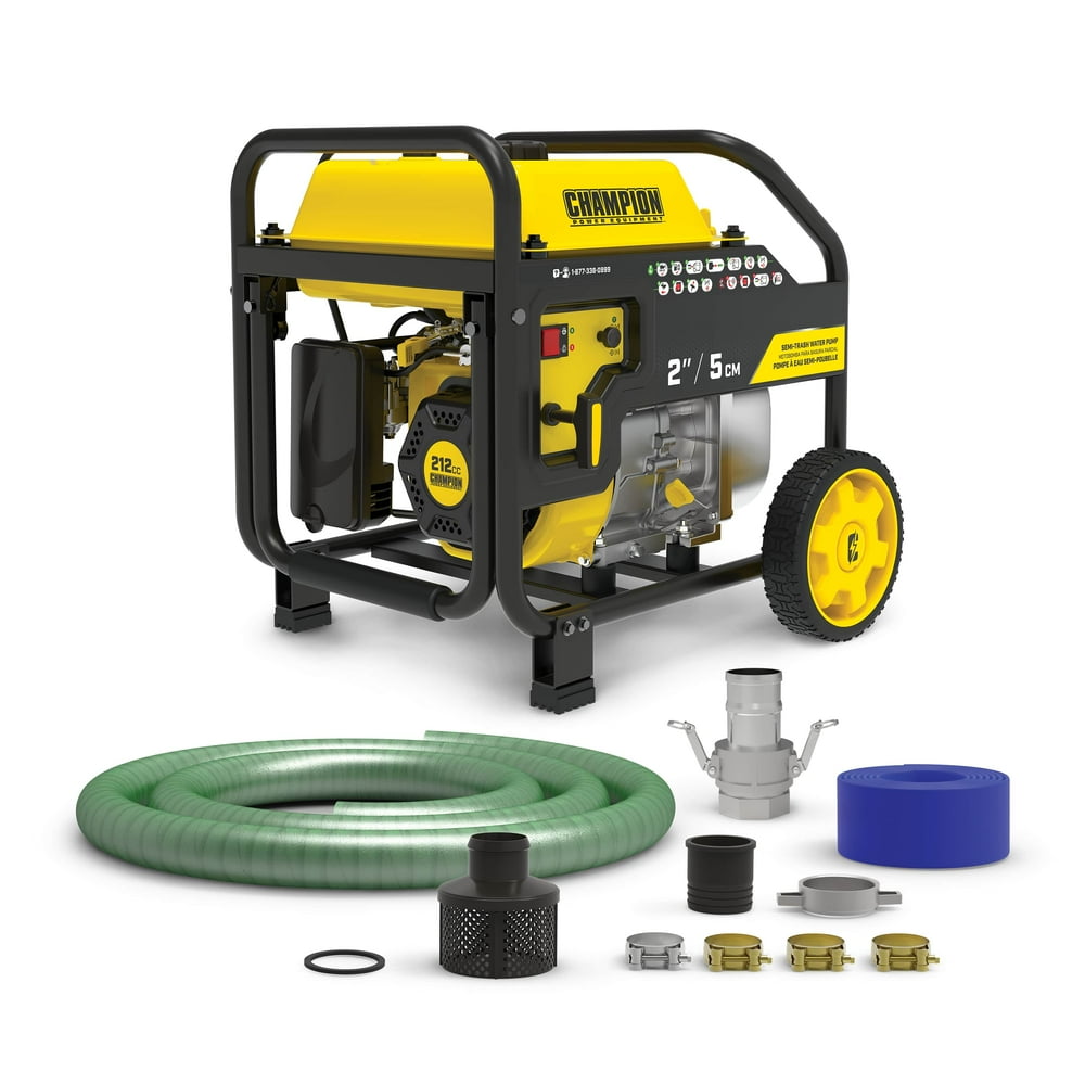 Champion 2Inch GasPowered SemiTrash Water Transfer Pump with Hose