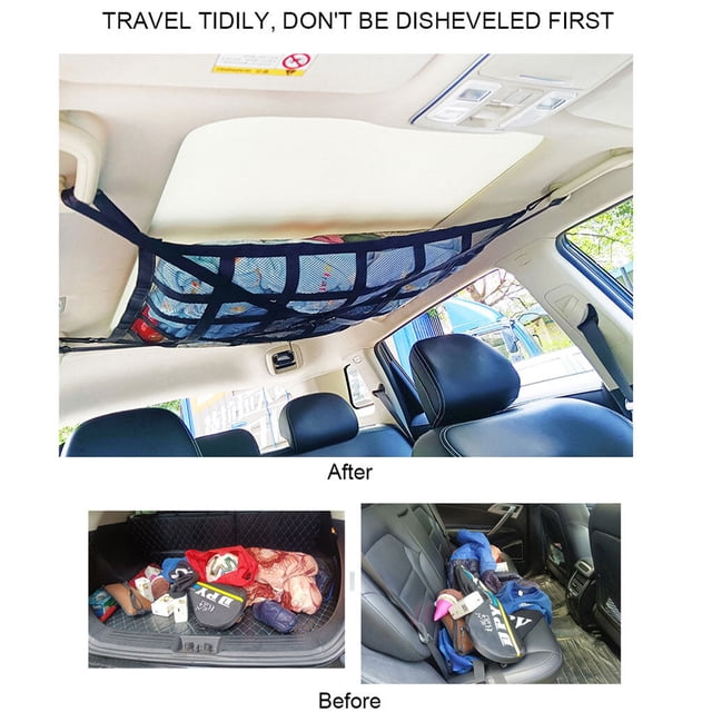 kurtrusly Polyester Car Ceiling Cargo Net Rectangular Replacement Zipper Snack Water Bottle Storage Organizing Mesh Organizer 80x55cm