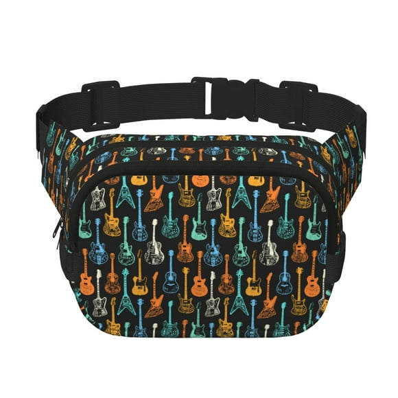 Disketp Colorful Guitar Riñonera de Doble Capa, Bolsa de Cintura Ajustable para Viajes, Correr y Senderismo, Riñonera Ligera para Hombre y Mujer