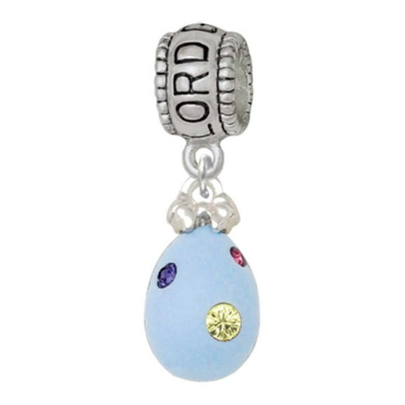 Delight Jewelry Silvertone Light Blue Easter Egg with Multicolored Crystal Dots Lord Guide Me Charm Bead