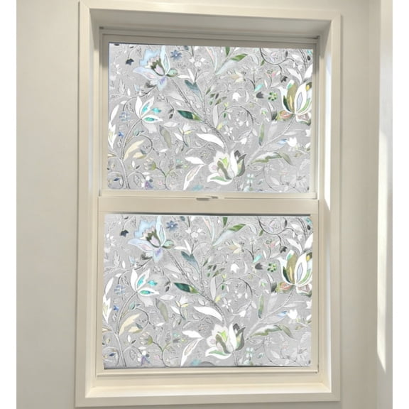 Window Privacy Film Rainbow Clings Tulip Vinyl Stained Glass Window Decals 3D Decorative Static Cling Window Sticker (17.7 x 78.7 in)