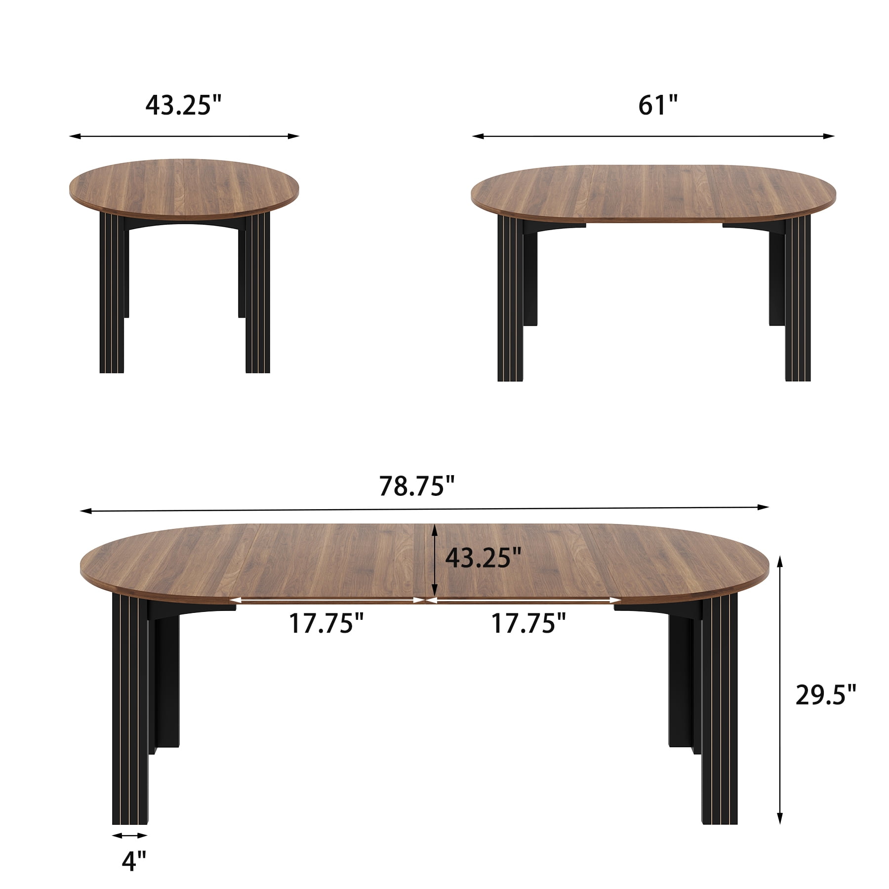 43-78 Inch Extendable Dining Table for 6-8 People, Modern Farmhouse Wood Kitchen Table with Oval Wooden Top and 2 Removable Leaves for Living Room, Breakfast, Restaurant, Dining Room(Walnut)