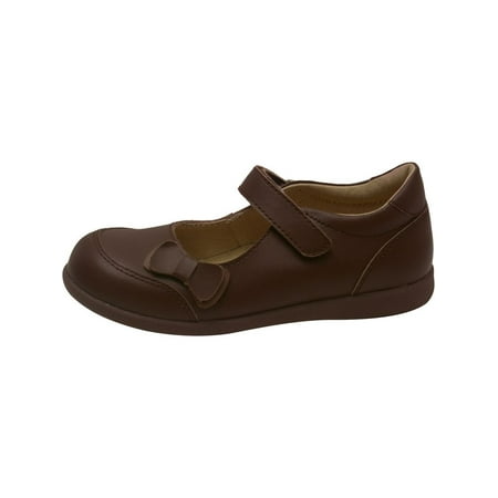 - Girls Brown Leather Double Bow Accent Mary Jane Shoes 11-2 Kids