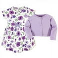 thumbnail image 2 of Touched by Nature Baby and Toddler Girl Organic Cotton Dress and Cardigan 2pc Set, Purple Garden, 3 Toddler, 2 of 4