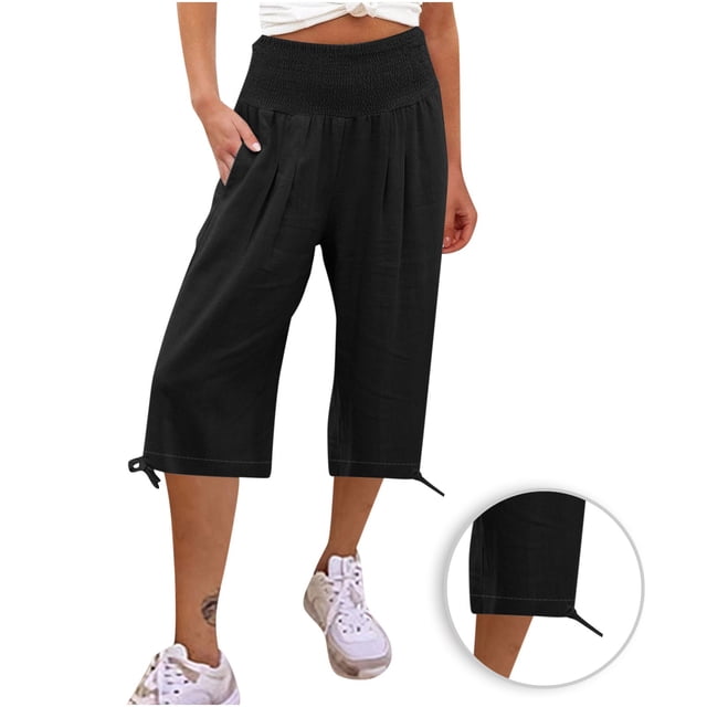Simua Pantalons Capri pour Femmes Été Pantalons Larges avec Poches