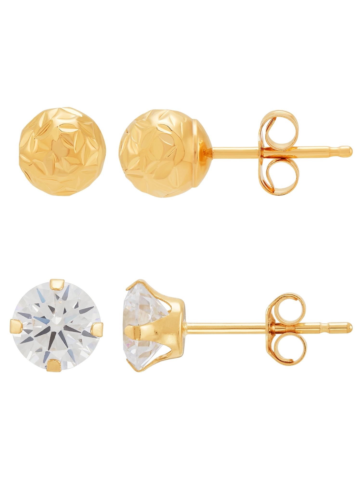 10k Yellow Gold Round CZ Stud Earring for Women and Girls