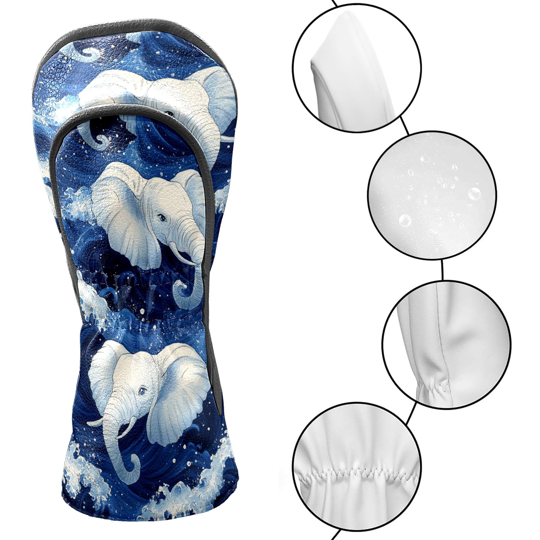 Golf Club Covers PU Leather Waterproof Head Covers for Fairway Woods Hybrids Elephant Wave Unisex Fits Most Brands