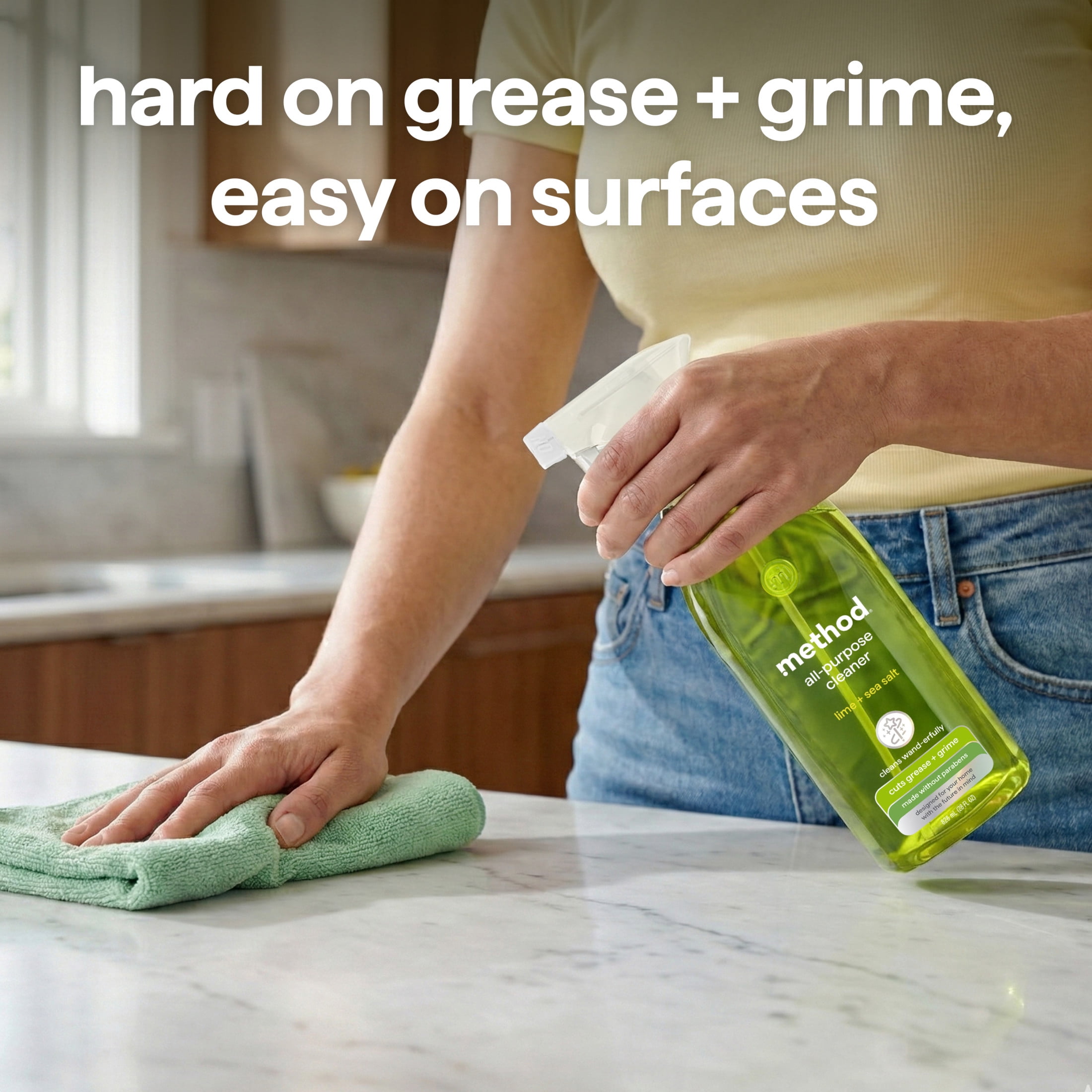 method All-Purpose Cleaner Spray, Lime + Sea Salt - Cuts Grease & Grime on Counters, Glass, Sealed Wood & Floors, for Kitchen & Bathroom, 28 fl oz