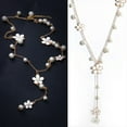 thumbnail image 3 of Jiaroswwei Women's Fashion Korean Style Faux Pearl Flowers Long Necklace Sweater Chain, 3 of 8
