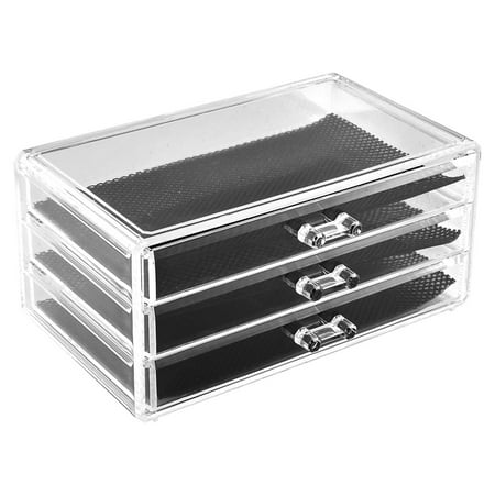 Home Acrylic 3 Drawers Jewelry Dressing Case Organizer Display Storage Box