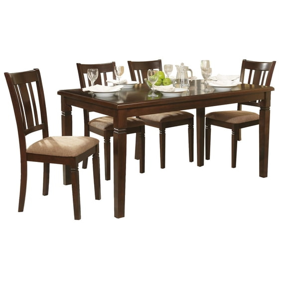 Espresso Finish 5pc Dining Set Table 4x Side Chairs Fabric Upholstered Transitional Style Wooden Furniture