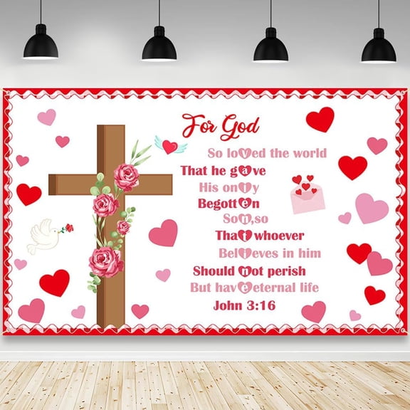5.9x3.6FT Valentines Christian Backdrop Jesus Valentine's Day Photography Background Pink Heart Christian Religious Valentines Day Party Decorations Banner Photo Booth Props