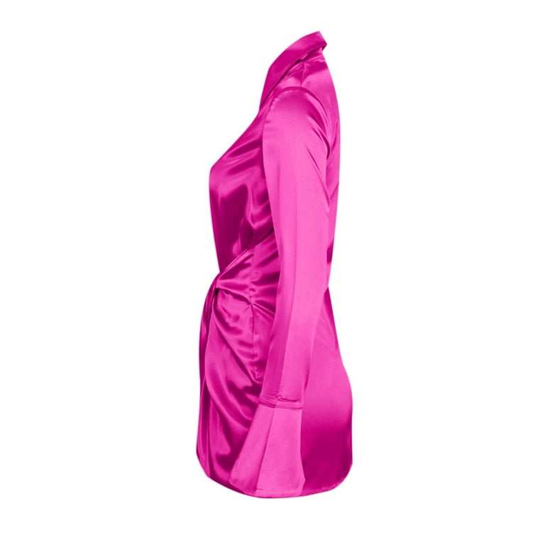 IROINNID Semi Formal Dress for Women Long Sleeve Wrap Dress V-Neck Solid Color Show Waist Hollow Out Buttocks Short Dress,Hot Pink - Walmart.com IROINNID Semi Formal Dress for Women Long Sleeve Wrap Dress V-Neck Solid Color Show Waist Hollow Out Buttocks Short Dress,Hot Pink - Walmart.com