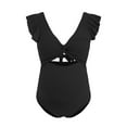 thumbnail image 5 of yueewhu Ruffle Ribbed Maternity Swimsuit One Piece High Waisted Pregnancy Bathing Suits Push Up Swimwear (Black, L), 5 of 7