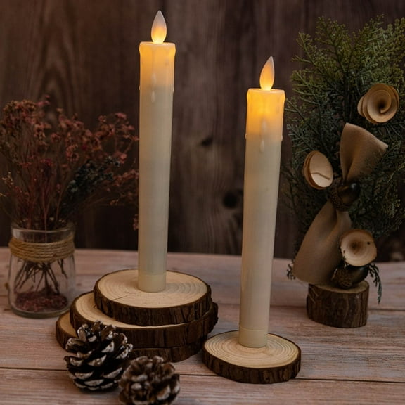 2Pcs White Real Wax Flicking Flameless Taper Candles, Moving Wick Battery Operated Taper Candles, Led Decorative Candles, Gifts for Home/Christmas/Wedding Decor