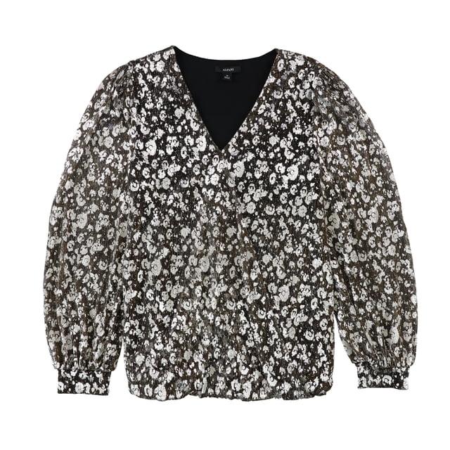 Alfani Womens Metallic Abstract-Print Pullover Blouse, Metallic, Large