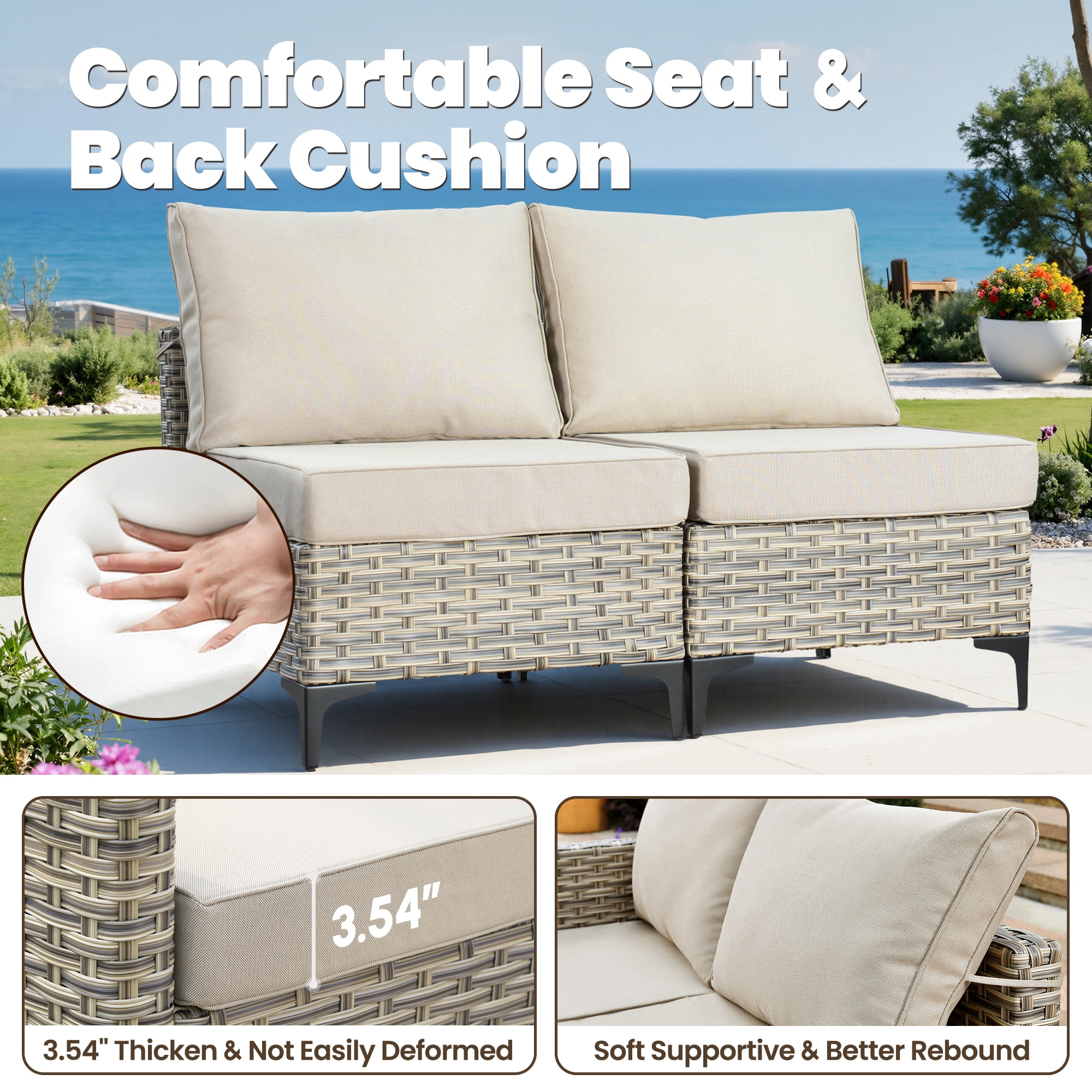 Vcatnet Outdoor Patio Furniture Sets 8 Pieces Sectional Sofa Wicker Conversation Set with Swivel Glider Chairs and Solar Powered Coffee Table for Porch, Deck, Beige