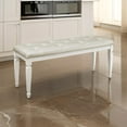 thumbnail image 6 of Lura 54 Inch Accent Bench- Button Tufted Foam Faux Leather- White Wood, 6 of 6