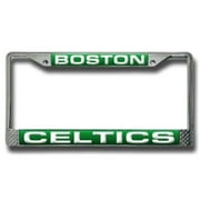 Angle View: Boston Celtics License Plate Frame Laser Cut Chrome Special Order