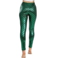 thumbnail image 3 of Women'S Mermaid Legging in Shiny Green Fish Scale Design High Waisted Stretch Pants for Casual and Party Wear-L, 3 of 8